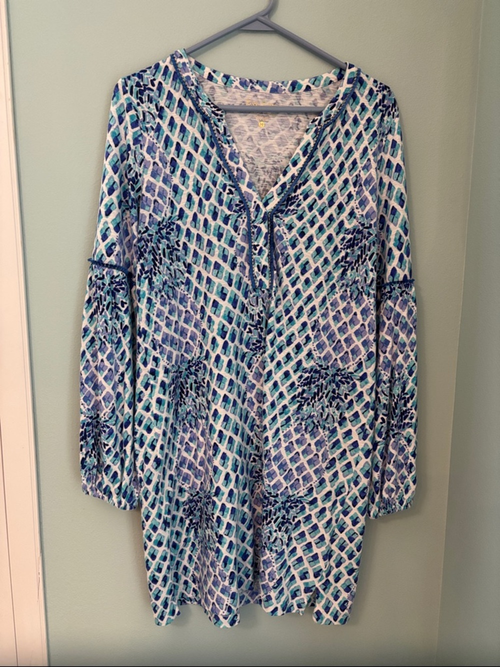 Lilly Pulitzer Blue & Teal Long Sleeve Printed  Dress